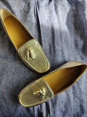 New 🆕 Marc Fisher Metallic Gold Leather Tassel Driving Loafers, 10M